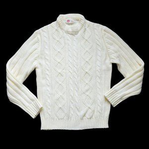 Sears Kings Road Vintage Sweater Cream Long Sleeve Cable Knit Pullover Crew XL
